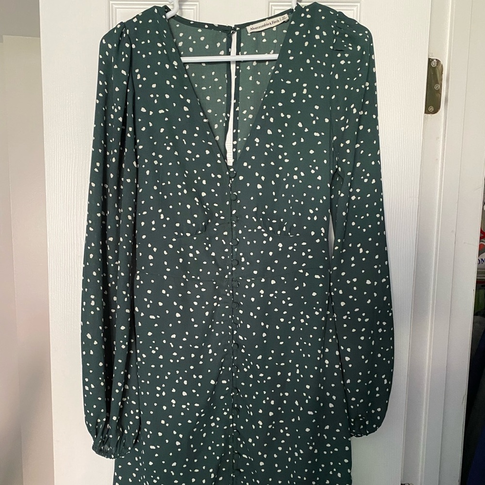 Abercrombie & Fitch Green Polka Dot Long Sleeve fall dress, size Small